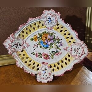 Vintage Bassano Italian Floral Lattice  Decorative Hand Painted Plate